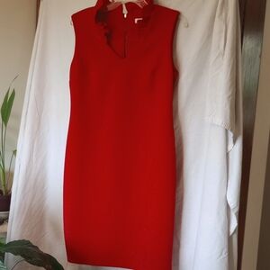 Red Ruffle Coller Sparkly Dress Sleeveless Calvin Klein Size 12